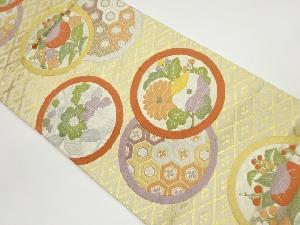 唐織丸文に花々・亀甲模様織出し袋帯